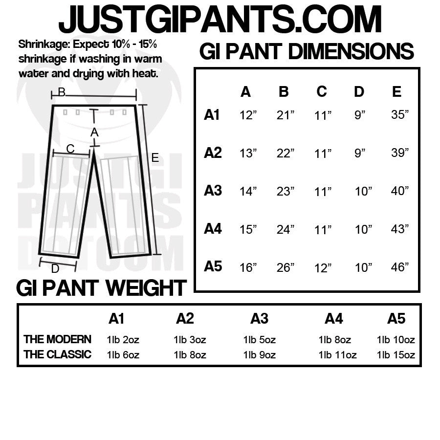 Jiu Jitsu Pants Guide Chart